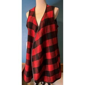 Rosette Women's Buffalo Plaid Cardigan Vest - Size L Red Black W/Pockets NWOT